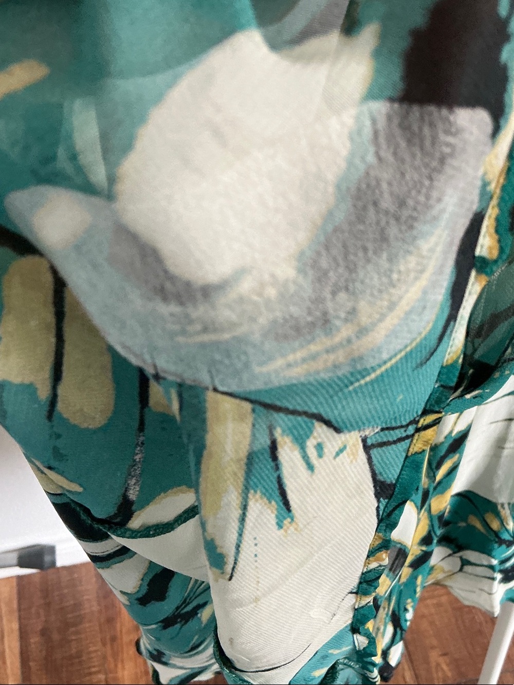Anthropologie Teal, White & Gold Floral Maxi Skirt - Picture 8 of 8